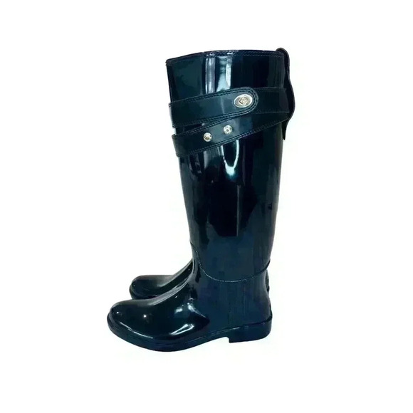 Coach Women's Glossy Black Knee High Rain Boots Waterproof Casual size 9. - Picture 6 of 6